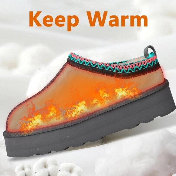 Platform Mini Ankle Boots Short Fur Fleece Lined House Women's Slippers - Picture 2 of 6